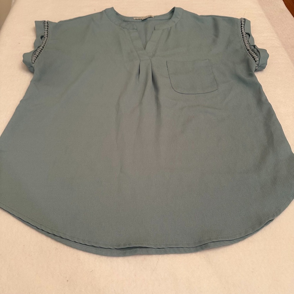 Haute Monde Womens Crochet Sleeve Blouse Sage Green XL Lace Polyester Career Top
